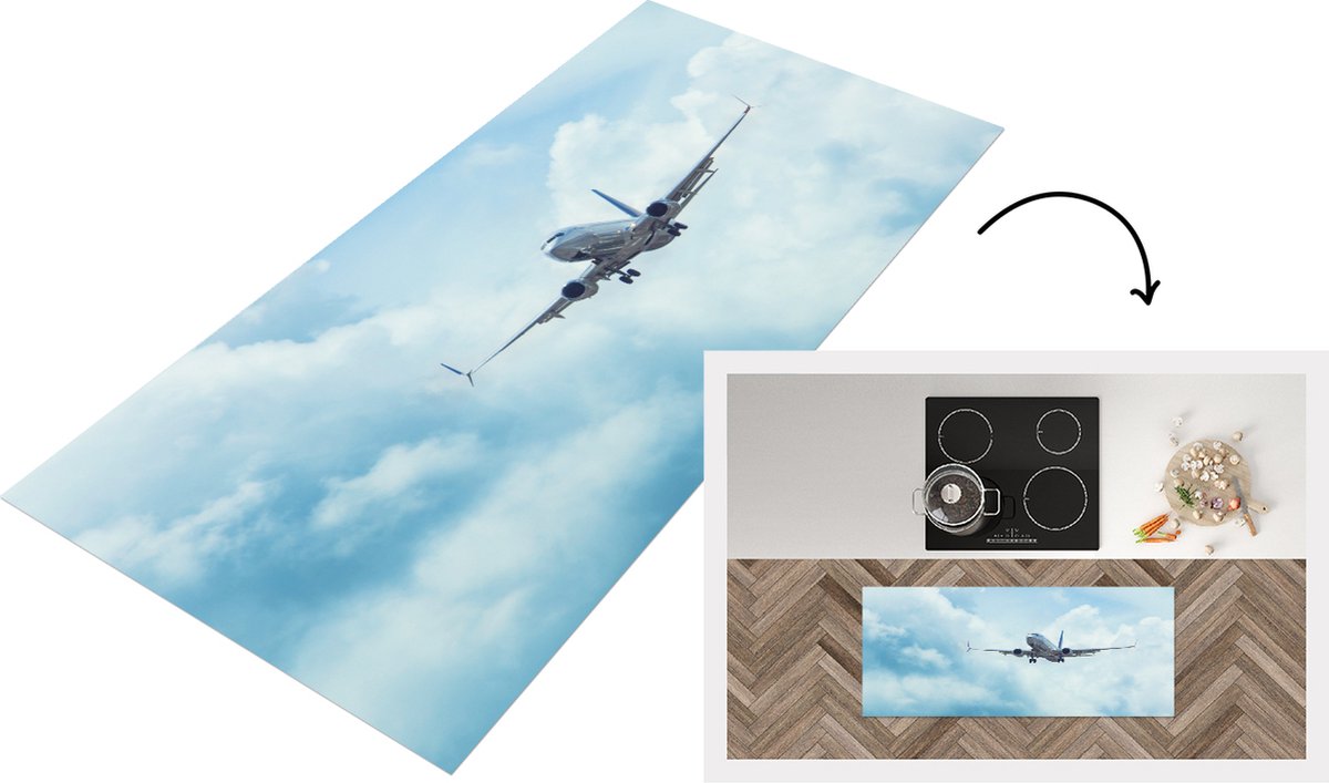 KitchenYeah Keukenloper - Loper keuken - Een vliegtuig in de lucht - 120x50 cm - Keukenloper vinyl Multicolor