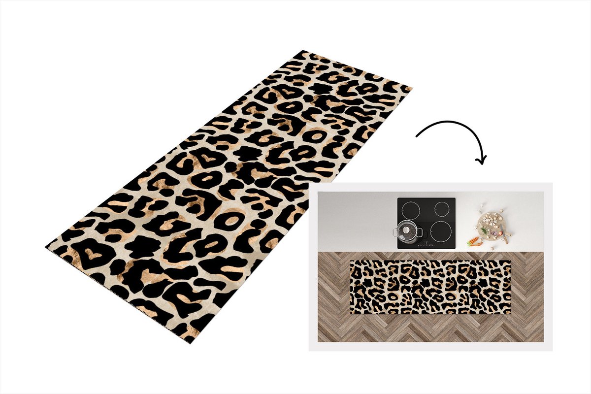 KitchenYeah Keukenloper - Loper keuken - Luxe - Dierenprint - Panter - 180x60 cm - Keukenloper vinyl Multicolor