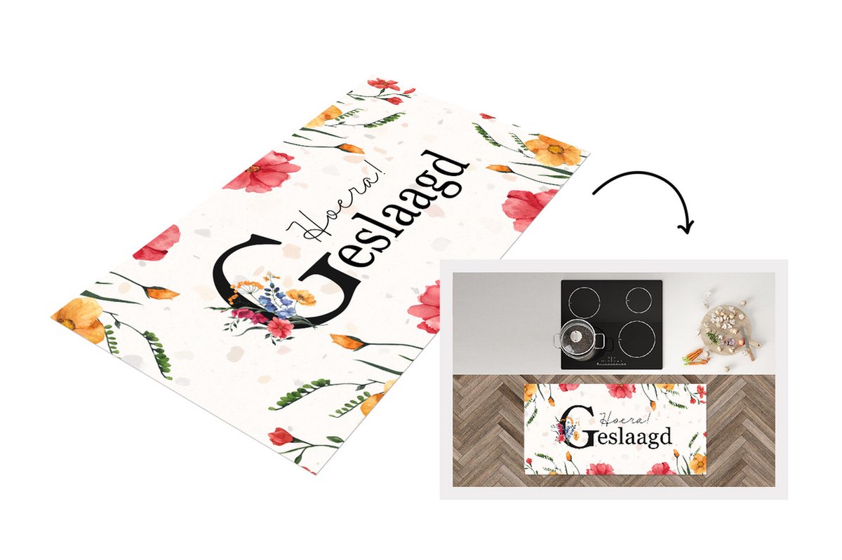 KitchenYeah Keukenloper - Loper keuken - Geslaagd - Bloemen - Feest - 120x60 cm - Keukenloper vinyl Multicolor