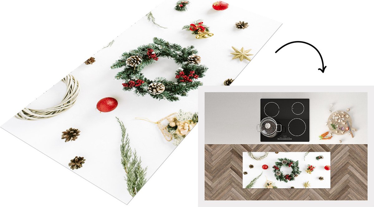 KitchenYeah Keukenloper - Loper keuken - Winter - Kerstkrans - Kerst - 120x50 cm - Keukenloper vinyl Multicolor