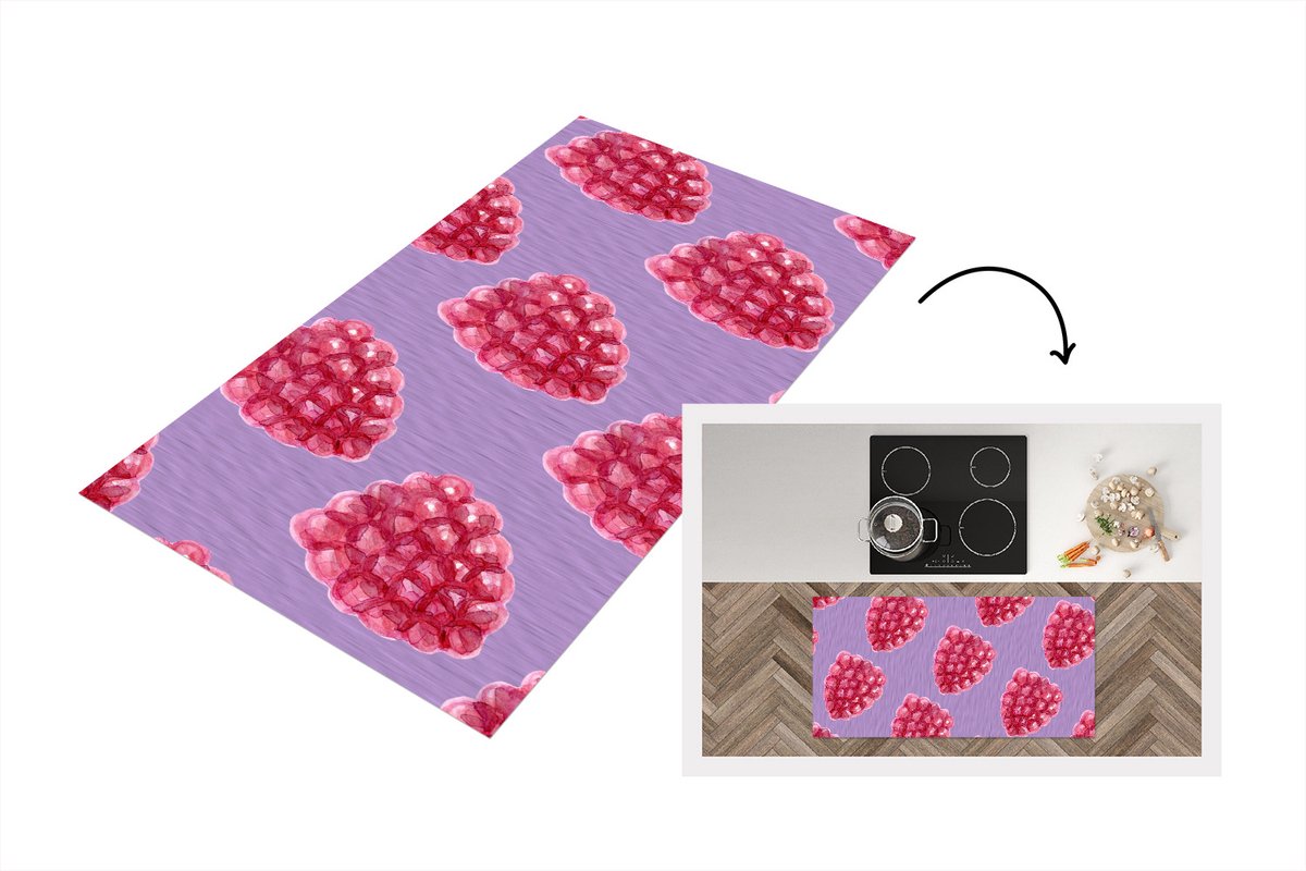 KitchenYeah Keukenloper - Loper keuken - Framboos - Paars - Aquarelverf - 120x60 cm - Keukenloper vinyl Multicolor