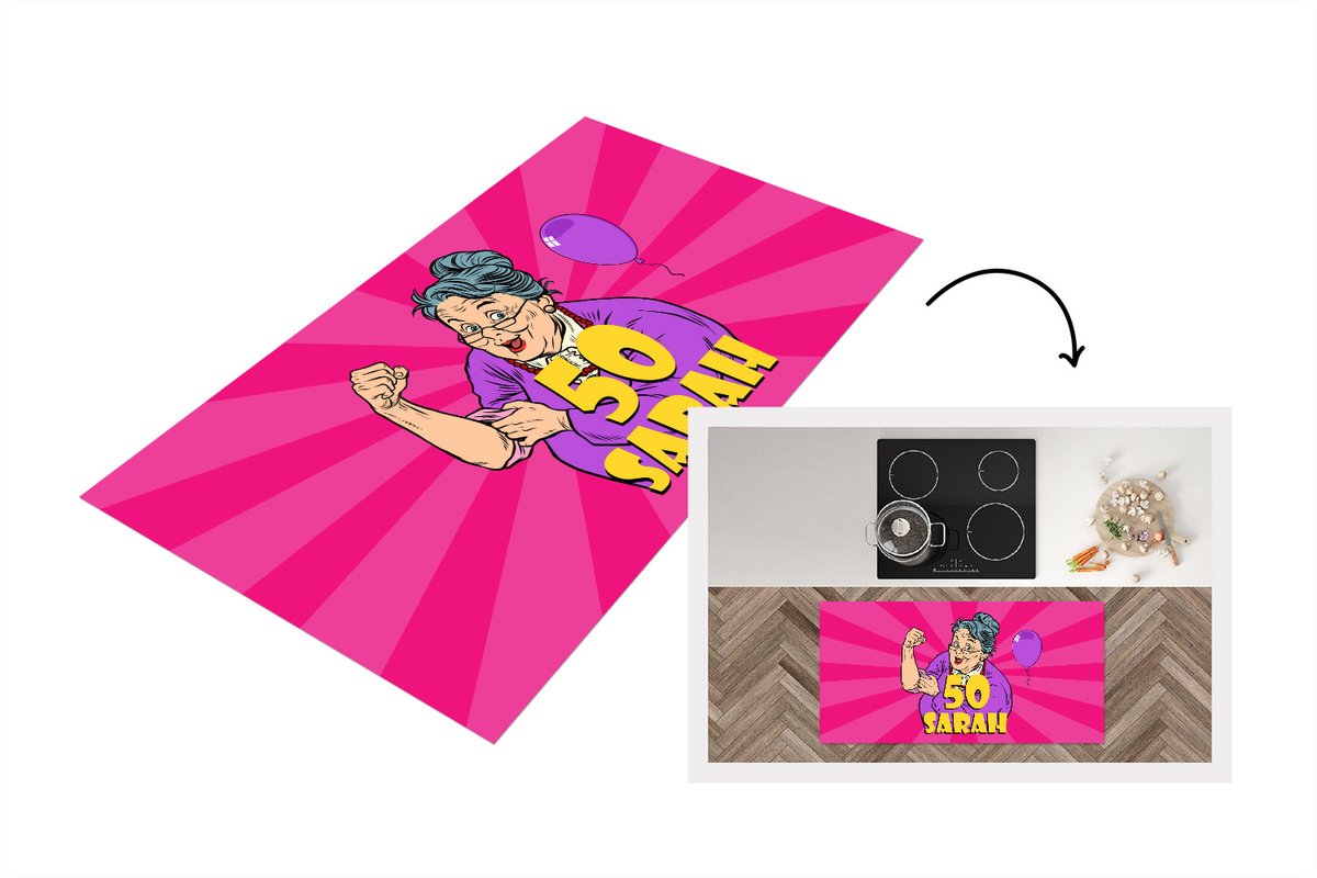 KitchenYeah Keukenloper - Loper keuken - Jubileum - 50 Jaar versiering - Vrouw - 120x60 cm - Keukenloper vinyl Multicolor