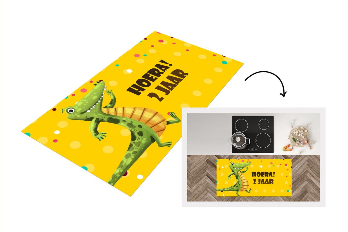 KitchenYeah Keukenloper - Loper keuken - Verjaardag jaar - Dinosaurus - 120x60 cm - Keukenloper vinyl Multicolor