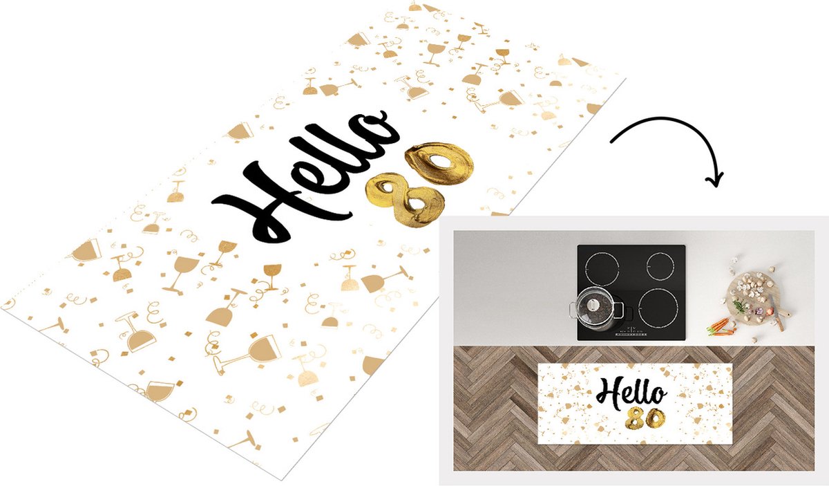 KitchenYeah Keukenloper - Loper keuken - Jubileum - 80 Jaar - Glas - 120x50 cm - Keukenloper vinyl Multicolor