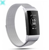 MY PROTECT® Milanese Loop Armband Voor Fitbit Charge 3 / Charge 4 Horloge Bandje - Metalen Milanees Fitbit Bandje - Magneet Sluiting - Zilver