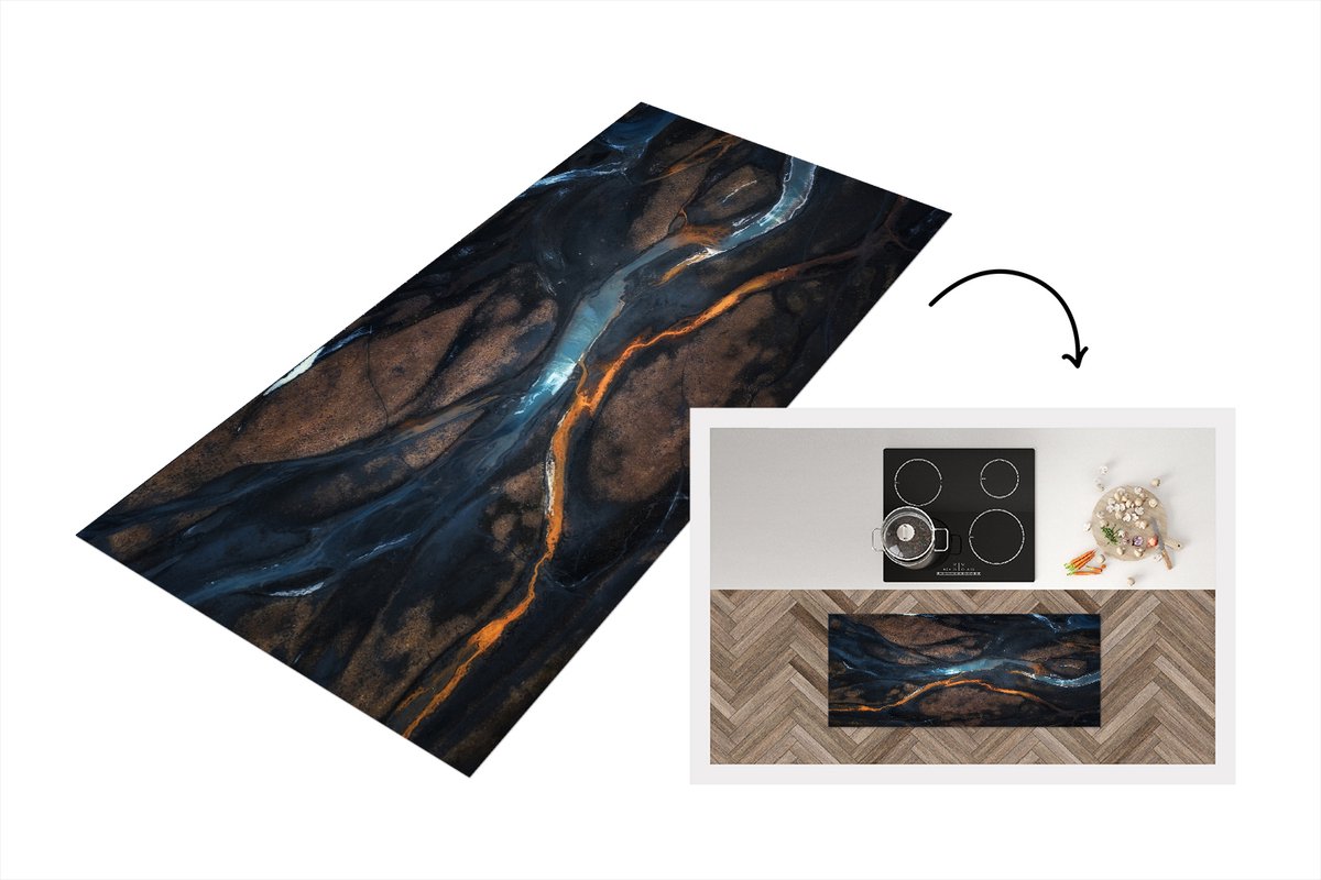 KitchenYeah Keukenloper - Loper keuken - Luchtfoto met uitzicht op het blauwe water van een rivier - 120x50 cm - Keukenloper vinyl Multicolor