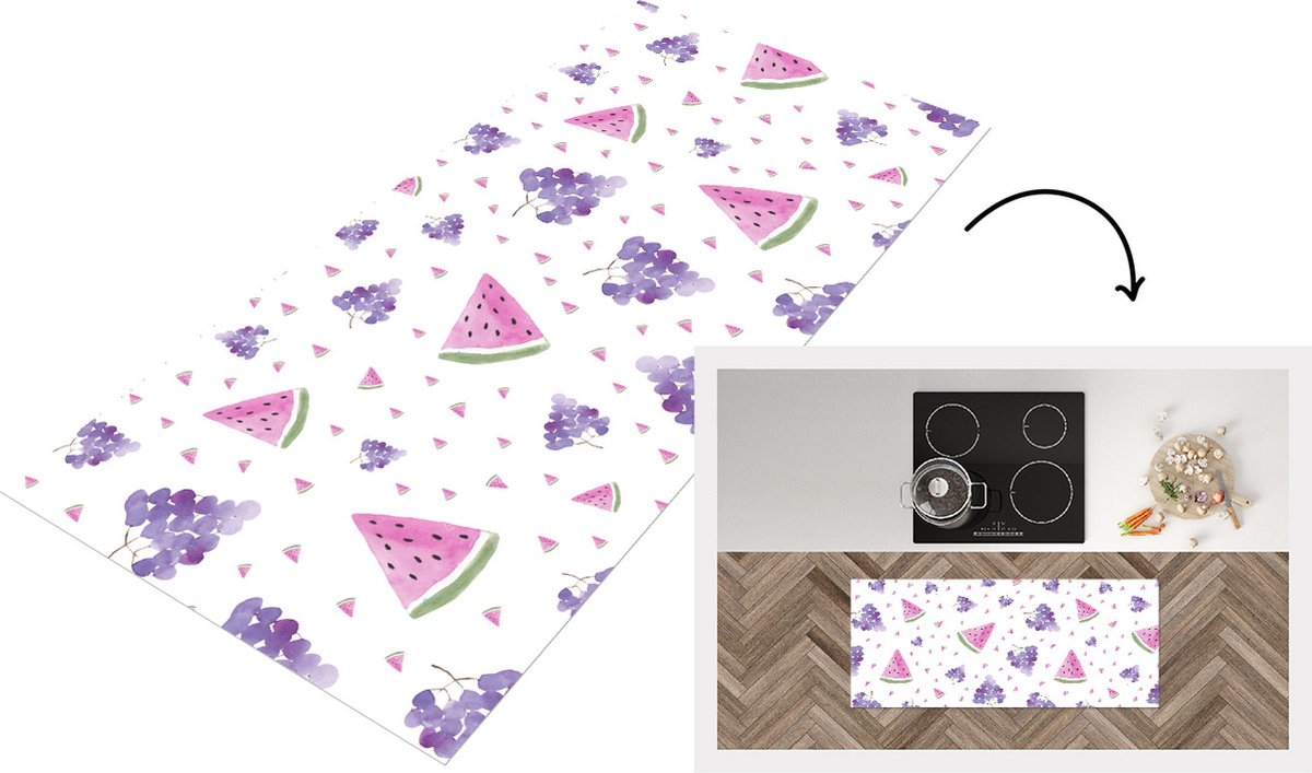 KitchenYeah Keukenloper - Loper keuken - Druiven - Watermeloen - Patronen - Pastel - 120x50 cm - Keukenloper vinyl Multicolor