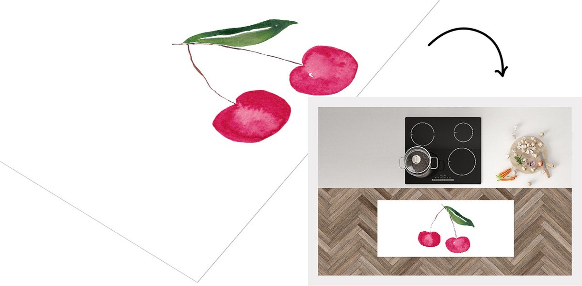 KitchenYeah Keukenloper - Loper keuken - Kersen - Aquarel - Wit - 120x50 cm - Keukenloper vinyl Multicolor