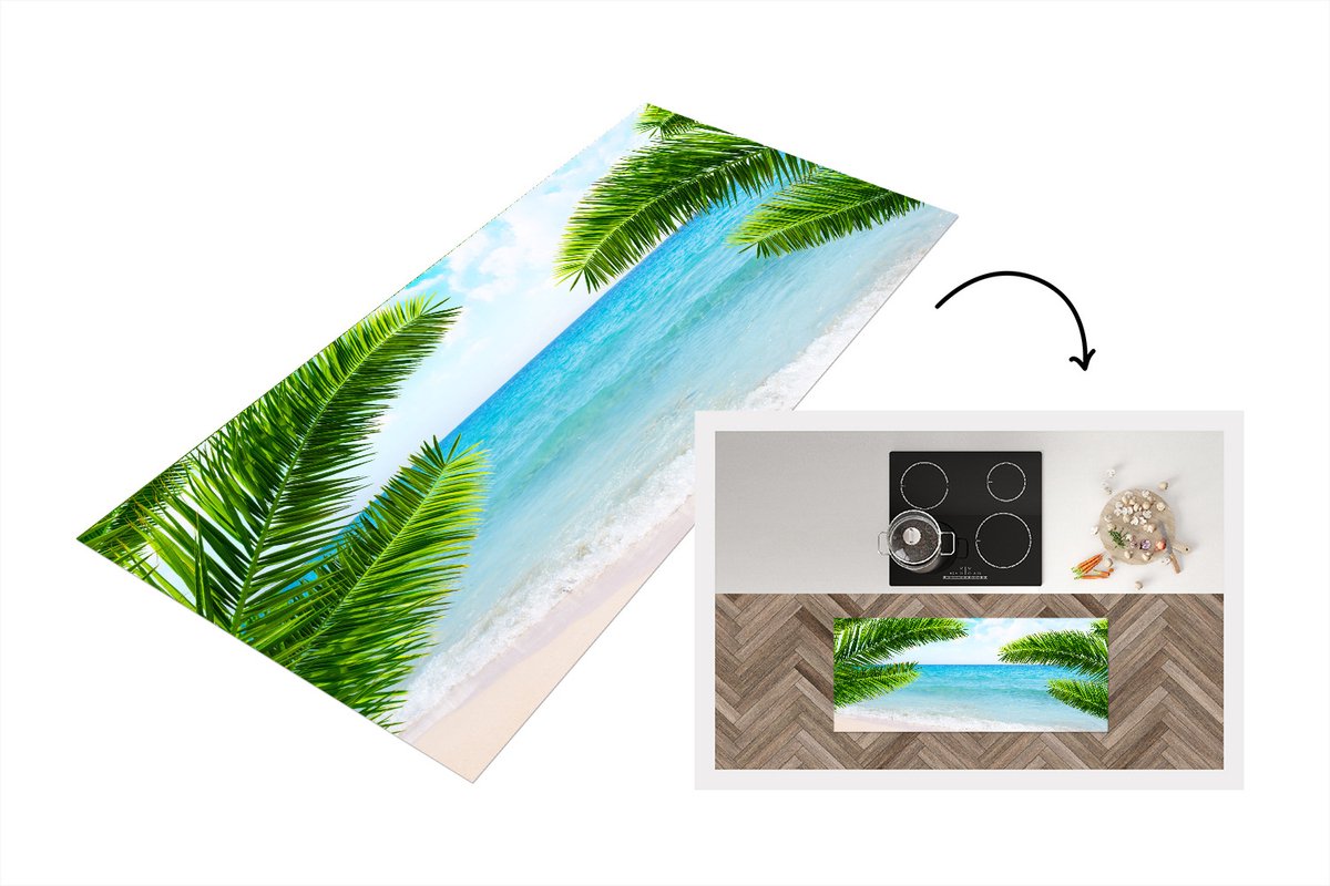 KitchenYeah Keukenloper - Loper keuken - Tropisch - Strand - Palmboom - 120x50 cm - Keukenloper vinyl Multicolor
