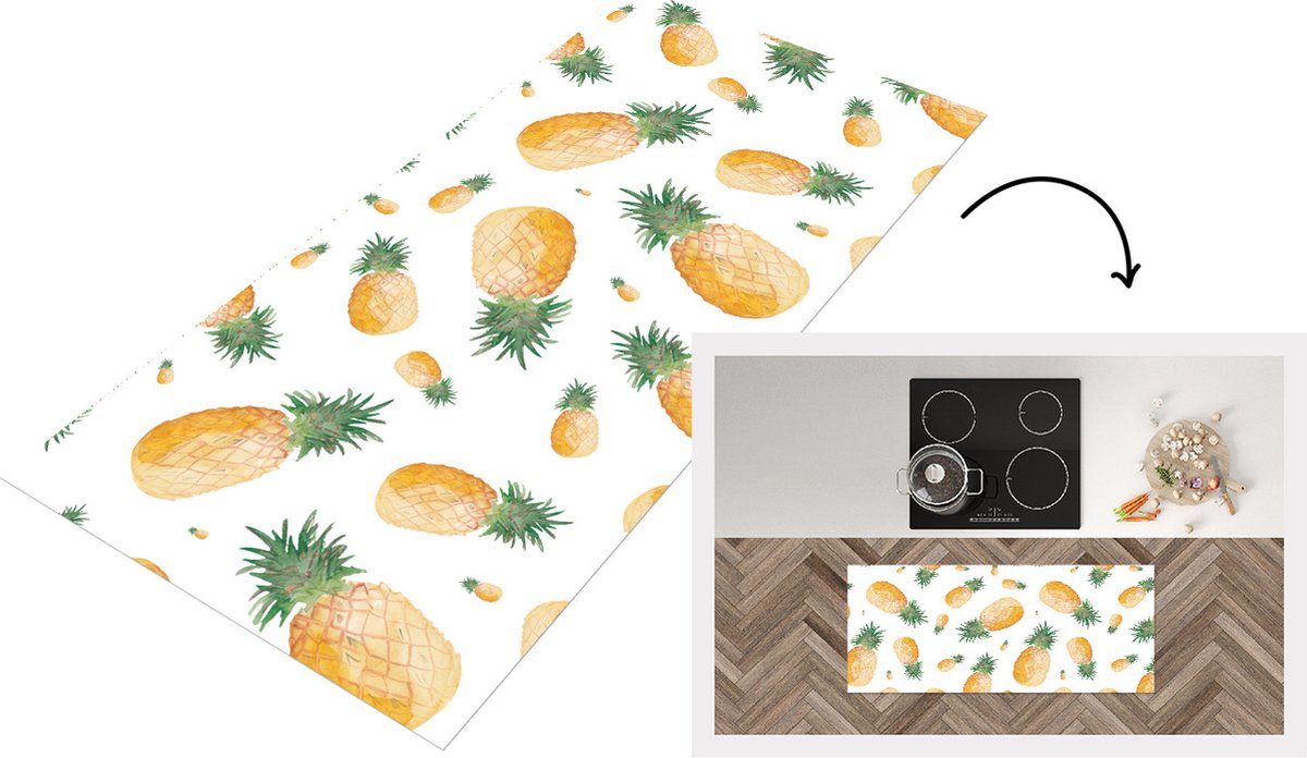 KitchenYeah Keukenloper - Loper keuken - Ananas - Vruchten - Sjablonen - 120x50 cm - Keukenloper vinyl Multicolor