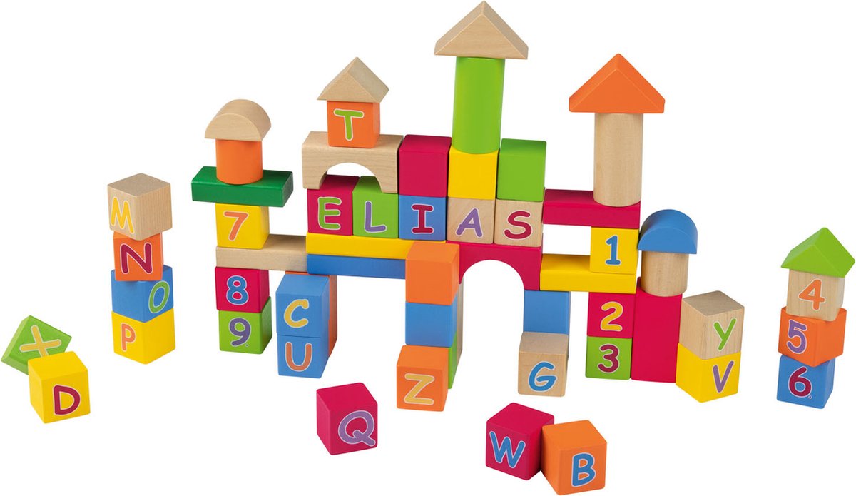 Playtive Houten bouwblokkenset -  Trommel met houten speelgoed zoals blokken en voertuigen voor uren bouwplezier - Vanaf 1 jaar - Creatief plezier met een breed scala aan constructiemogelijkheden - Bevordert creativiteit, behendigheid en meer