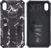Hoesje Geschikt voor iPhone XR Hoesje - Rugged Extreme Backcover Marmer met Kickstand – Zwart