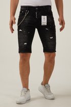 212 By Xway Jeans K-504 | Ripped met Paint Splatter Heren Slim Fit Jeans Shorts | Korte Spijkerbroek | Slim Fit | Premium Street Fashion | Zwart