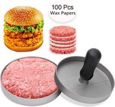 Hamburgerpers - Antiaanbaklaag - BBQ Set - RVS - Incl. 100x Waxpapiertjes