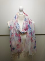 Lange dames sjaal omslagdoek Jennifer gebloemd blauw roze oranje wit groen geel paars lila grijs