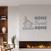 Stickerheld - Muursticker "Home Sweet Home" Quote - Woonkamer - huis met hartjes - Engelse Teksten - Mat Donkergrijs - 55x100.6cm