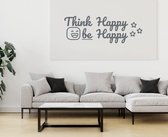 Stickerheld - Muursticker "Think Happy Be Happy" Quote - Woonkamer - Inspirerend - Engelse Teksten - Mat Donkergrijs - 55x156cm