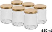 Glazenpotten - glazen potten - inmaak 660 ml met twist-off deksel (goud) 6 stuks
