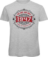 1947 The One And Only | Feest Kado T-Shirt Heren - Dames | Antraciet - Donker Rood | Perfect Verjaardag Cadeau Shirt | Grappige Spreuken - Zinnen - Teksten | Maat XL