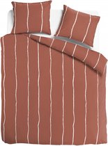 Lily stripe brique GOTS Maat: 1-persoons (140 x 200/220 cm + 1 kussensloop) (DE RODE DRAAD)