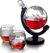 Whiskey Glazen Set - Whisky Karaf - Wereldbol Glazen - Handgemaakt - Vaderdag cadeau - 2 Glazen