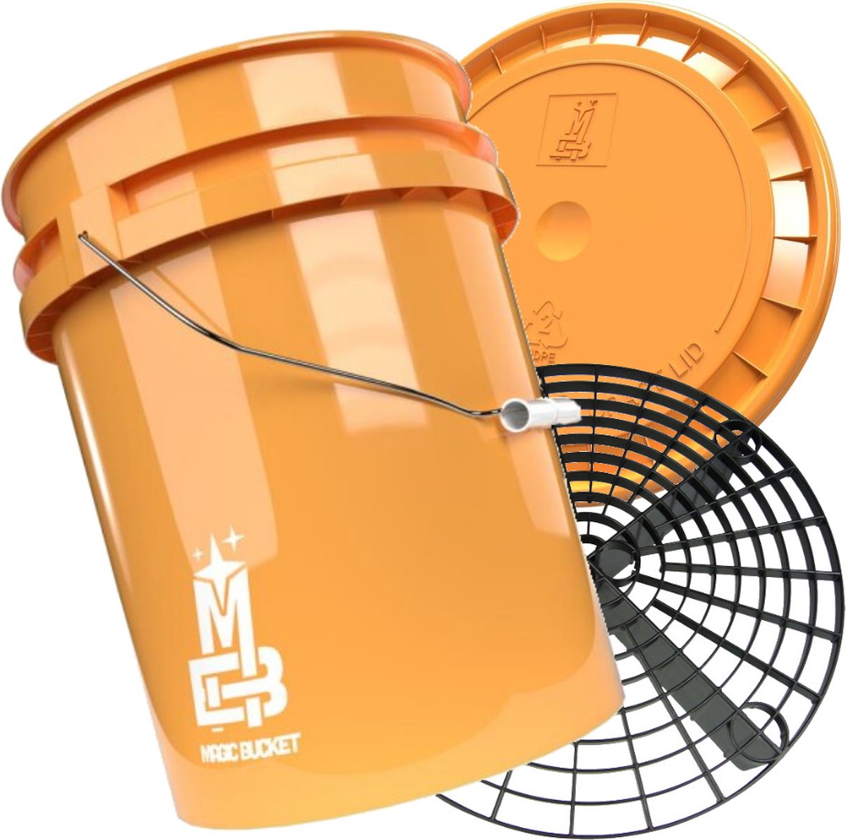 Magic Bucket 5 Gal 19 ltr wasemmer Oranje met grit en deksel! Geschikt voor alle grit guard accessoires