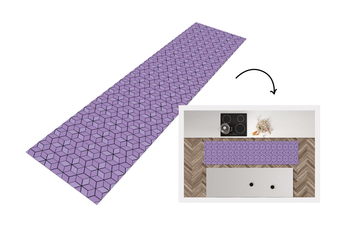 KitchenYeah Keukenloper - Loper keuken - 3D - Patronen - Blokken - 240x60 cm - Keukenloper vinyl Multicolor