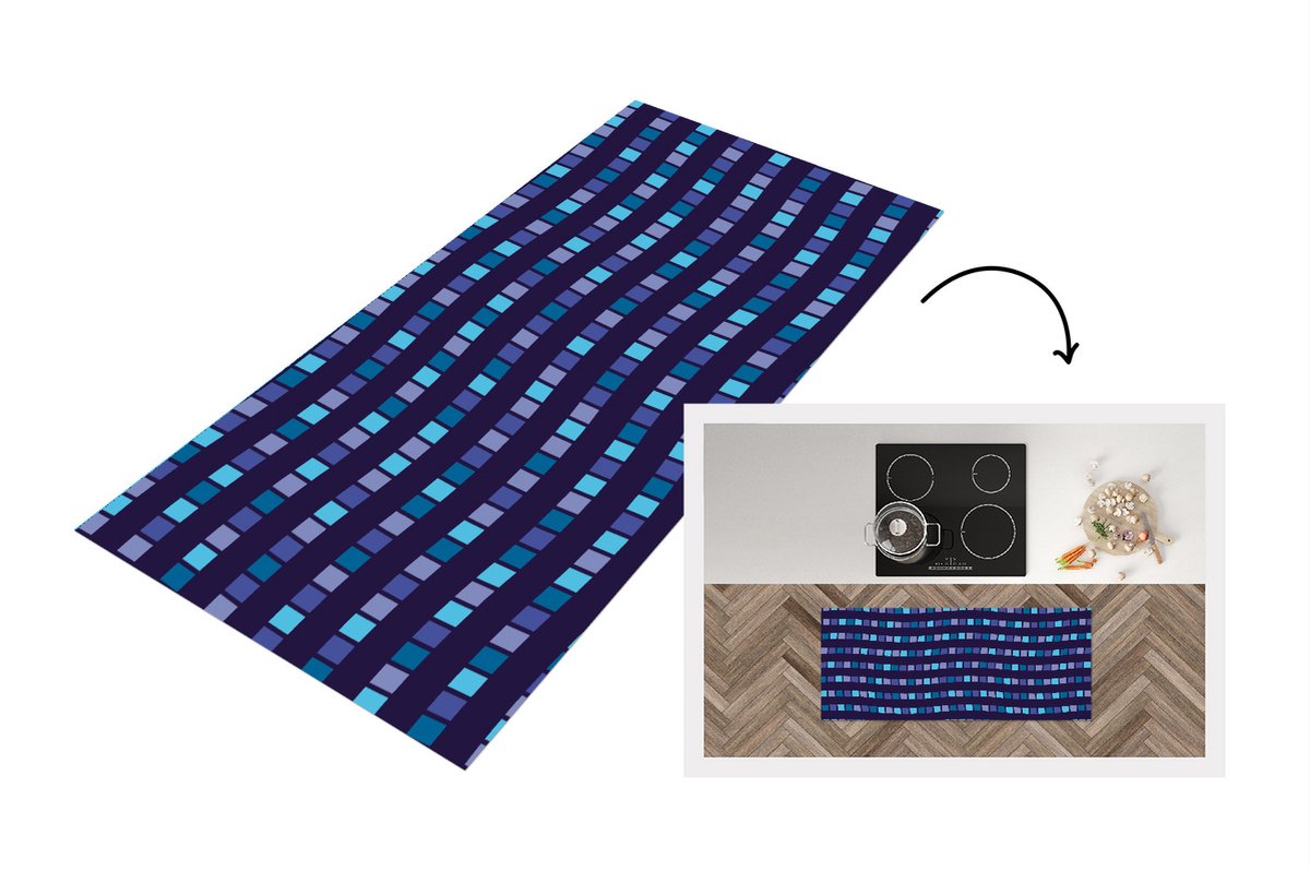 KitchenYeah Keukenloper - Loper keuken - Blokken - Waves - Patronen - Keukenloper vinyl Multicolor