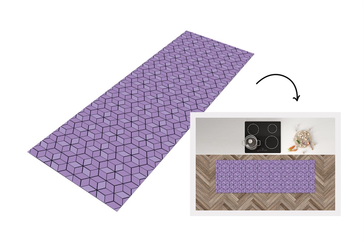 KitchenYeah Keukenloper - Loper keuken - 3D - Patronen - Blokken - 150x50 cm - Keukenloper vinyl Multicolor