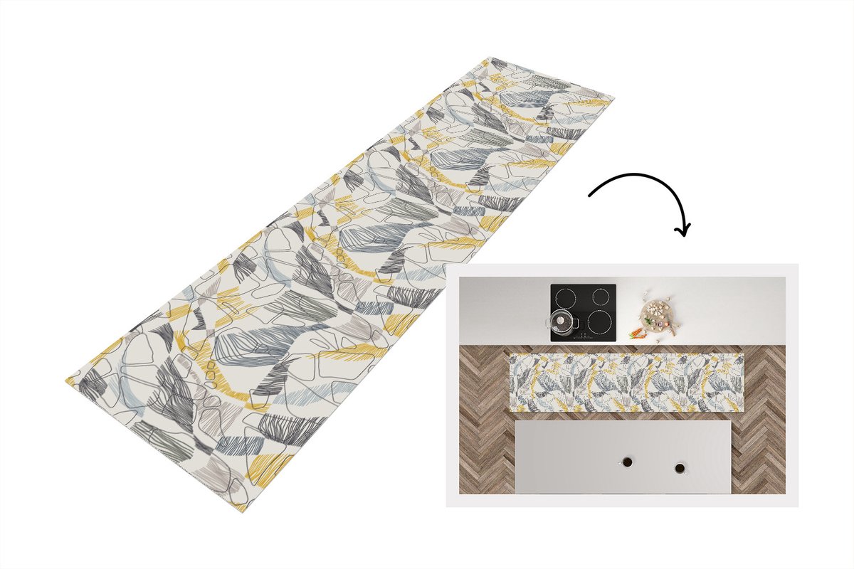 KitchenYeah Keukenloper - Loper keuken - Line Art - Jungle - Patronen - Goud - 240x60 cm - Keukenloper vinyl Multicolor
