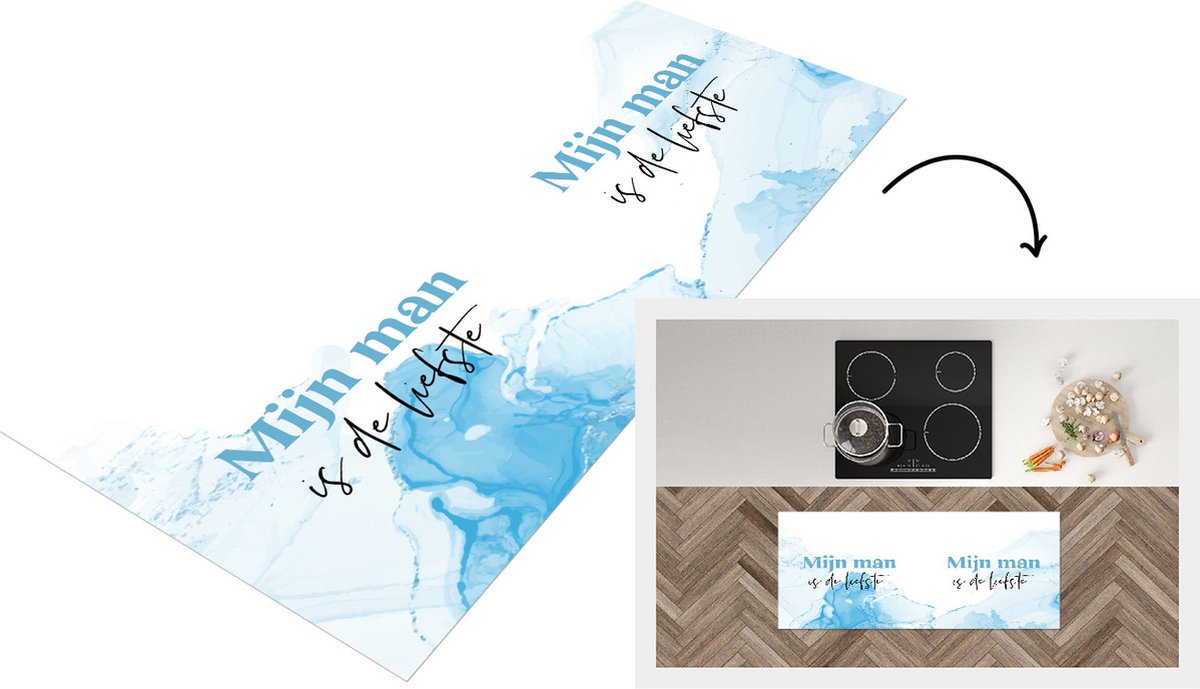 KitchenYeah Keukenloper - Loper keuken - Quote - Mijn man is de liefste - Blauw - Liefste - 120x50 cm - Keukenloper vinyl Multicolor