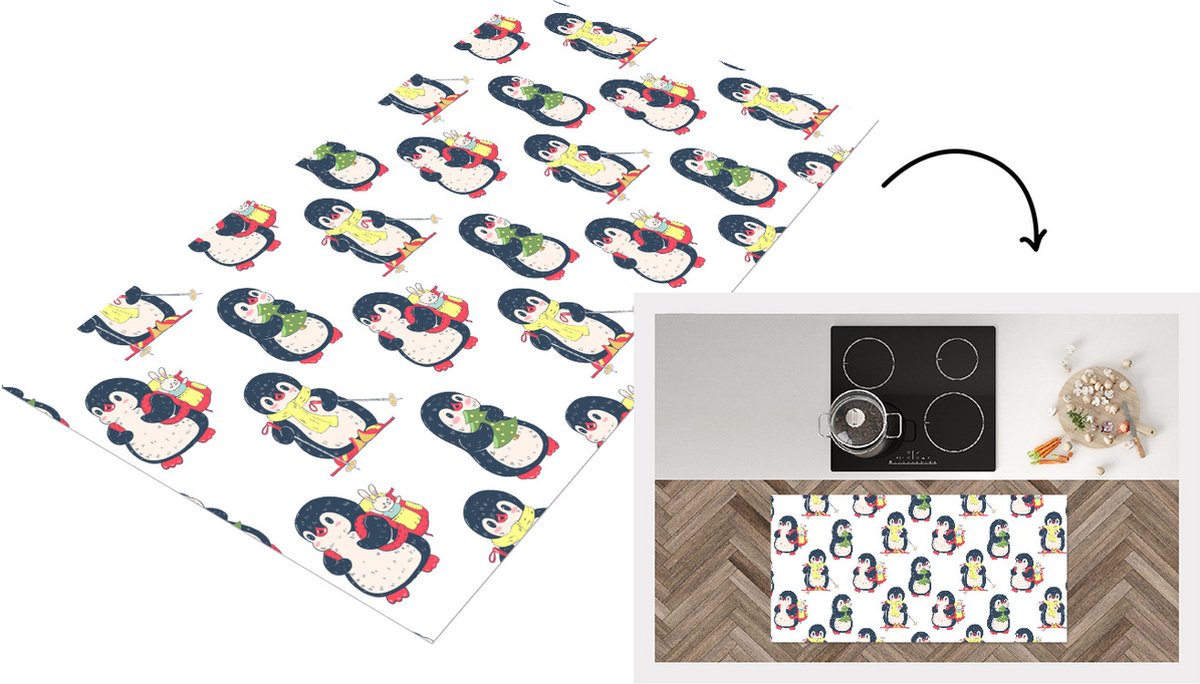 KitchenYeah Keukenloper - Loper keuken - Pinguïn - Ski - Winter - Kind - Patronen - 120x60 cm - Keukenloper vinyl Multicolor