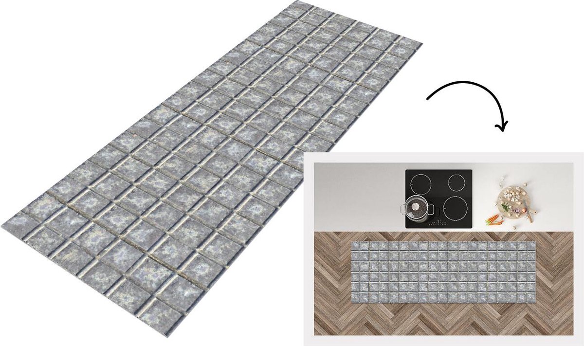 KitchenYeah Keukenloper - Loper keuken - Tegels - Metaal - Patronen - 180x60 cm - Keukenloper vinyl Multicolor