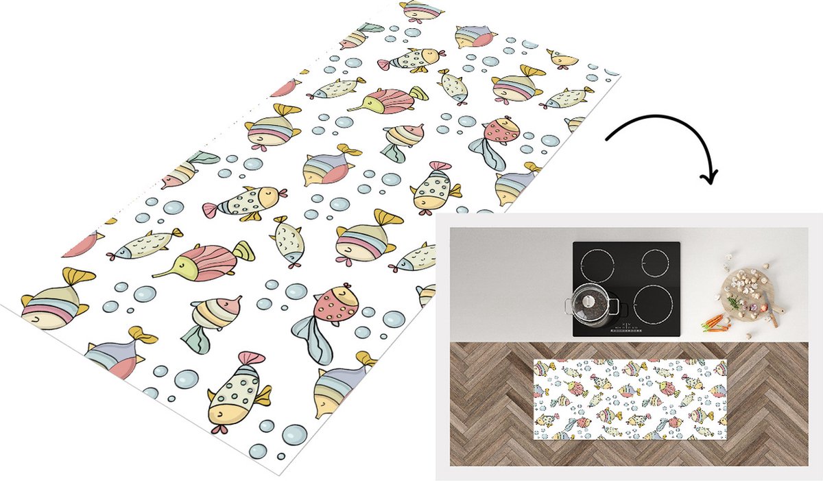 KitchenYeah Keukenloper - Loper keuken - Aquarium - Patronen - Vissen - Kinderen - Pastel - 120x50 cm - Keukenloper vinyl Multicolor