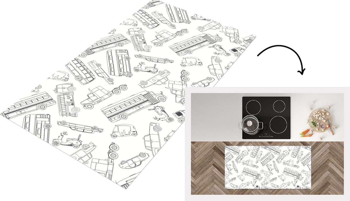 KitchenYeah Keukenloper - Loper keuken - Patronen - Auto - Vrachtwagen - 120x60 cm - Keukenloper vinyl Multicolor