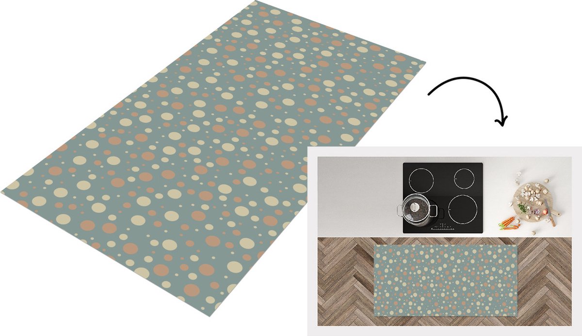 KitchenYeah Keukenloper - Loper keuken - Stippen - Patroon - Grijs - 120x60 cm - Keukenloper vinyl Multicolor
