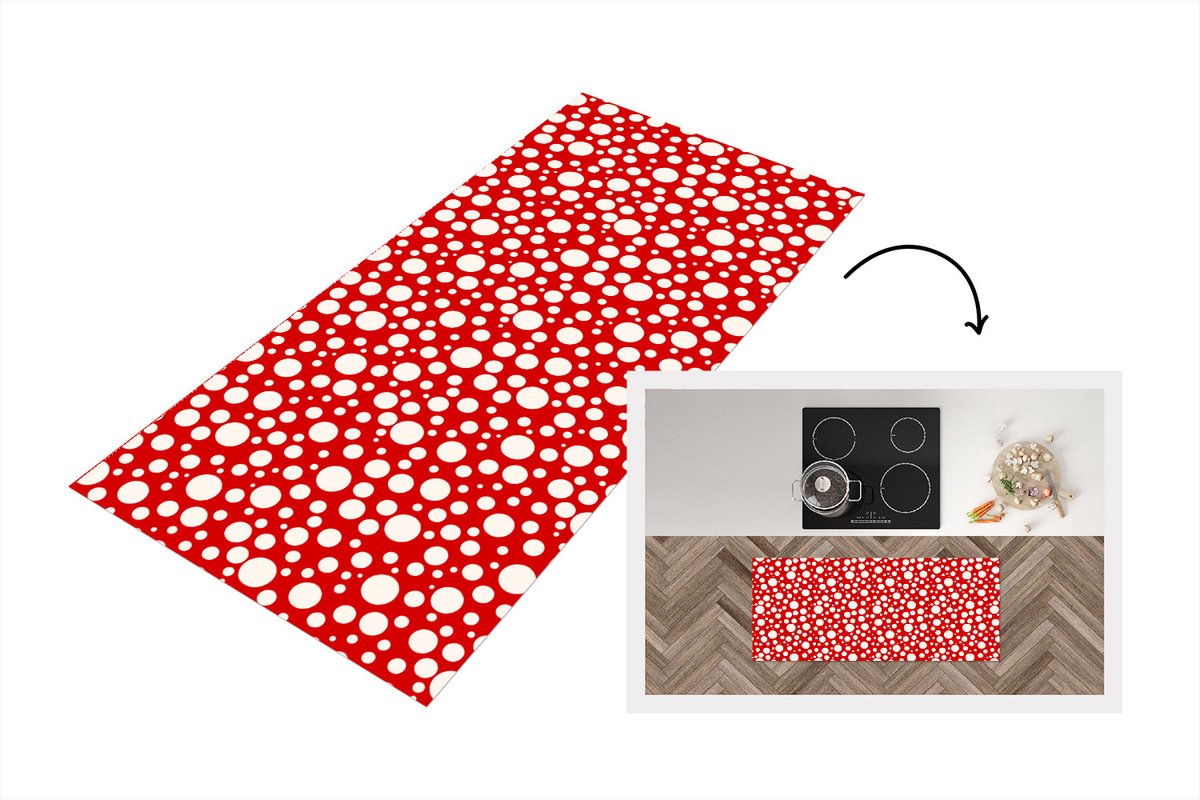 KitchenYeah Keukenloper - Loper keuken - Bubbels - Rood - Stippen - Patroon - 120x50 cm - Keukenloper vinyl Multicolor