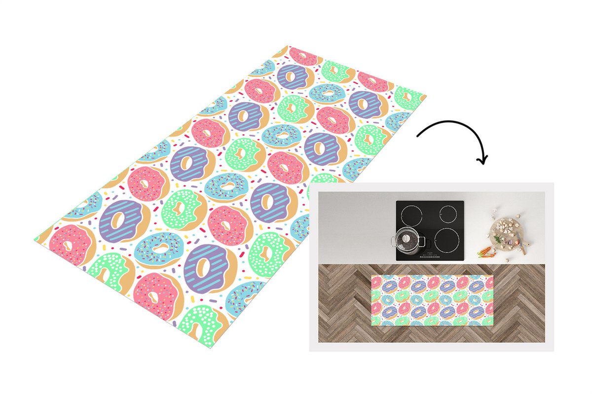 KitchenYeah Keukenloper - Loper keuken - Donut - Patronen - Pastel - Keukenloper vinyl multicolor