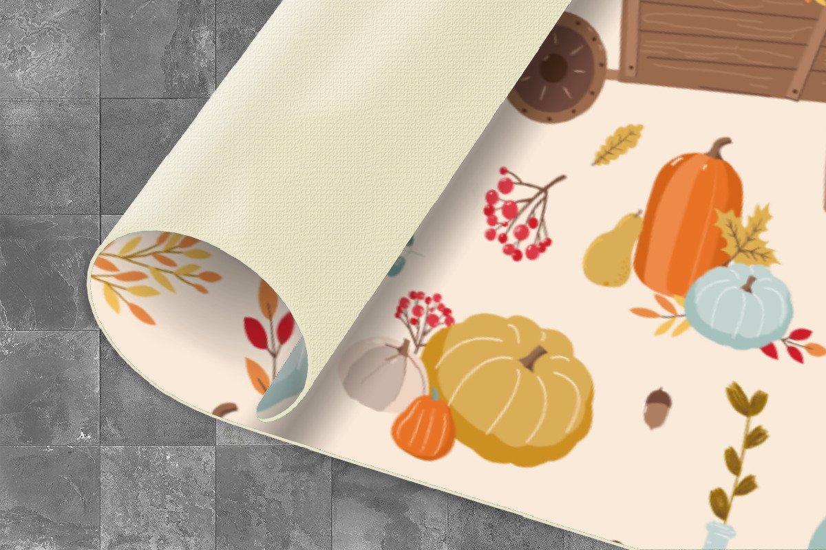 KitchenYeah Keukenloper - Loper keuken - Pompoen - Paddelstoelen - Bloemen - Patronen - 120x60 cm - Keukenloper vinyl Multicolor