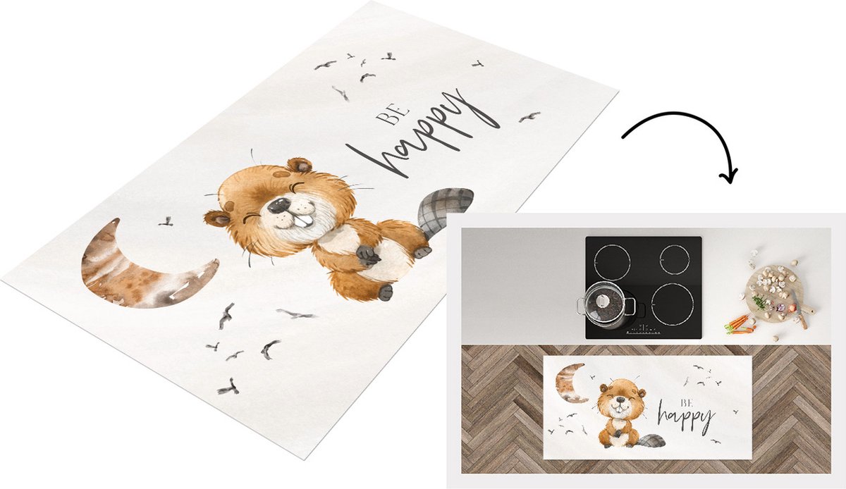 KitchenYeah Keukenloper - Loper keuken - Spreuken - Be happy - Quotes - Kinderen - 120x60 cm - Keukenloper vinyl Multicolor
