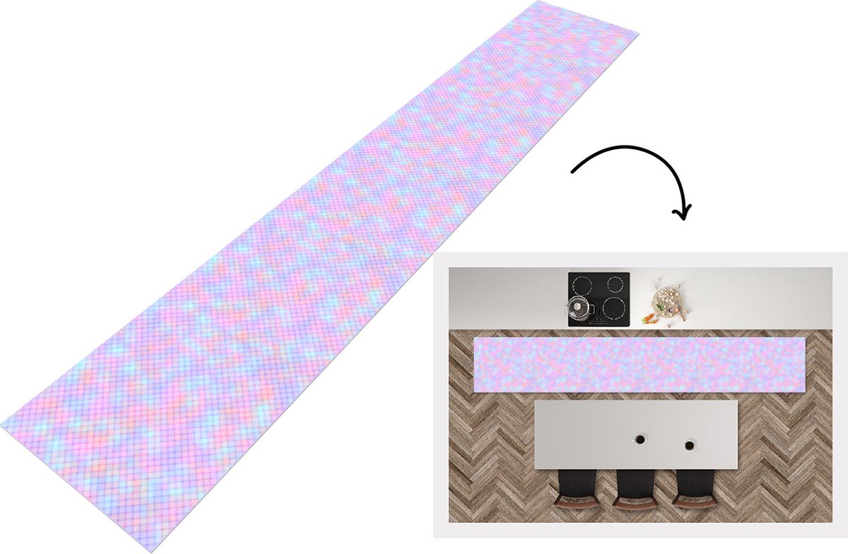 KitchenYeah Keukenloper - Loper keuken - Design - Geometrie - Roze - 300x50 cm - Keukenloper vinyl Multicolor