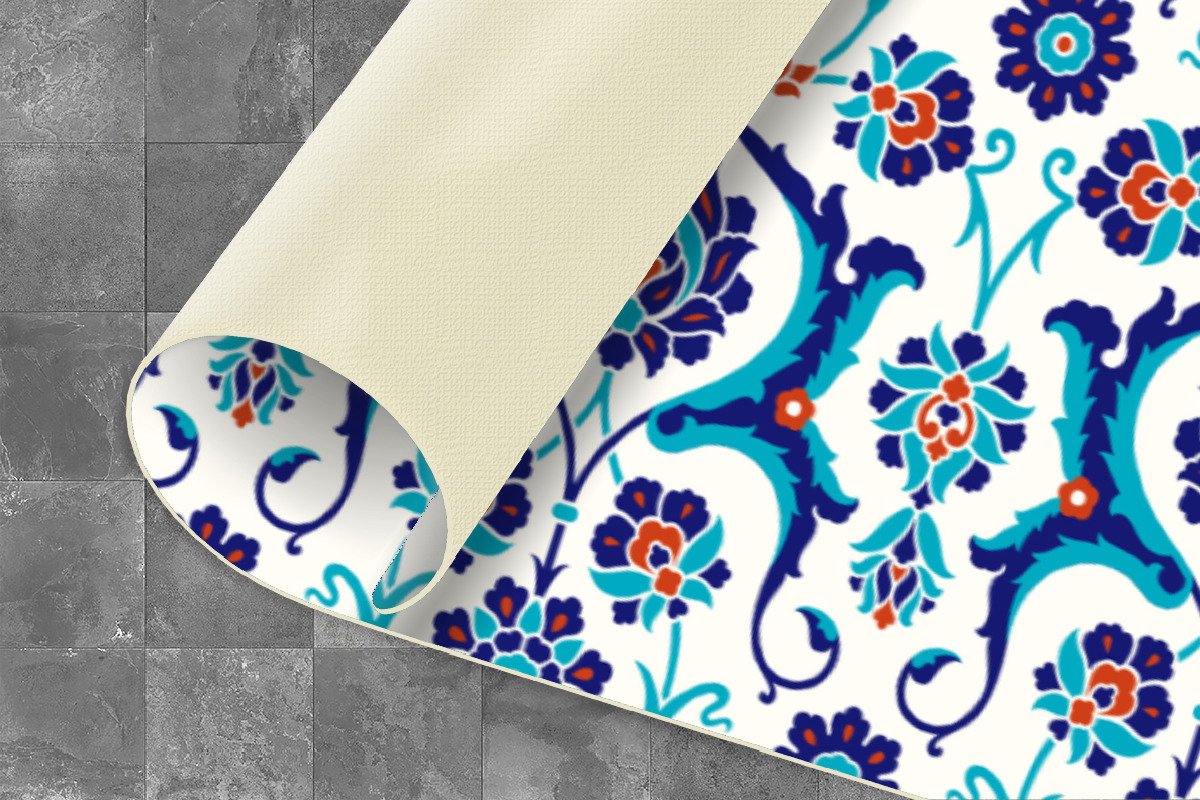 KitchenYeah Keukenloper - Loper keuken - Bloemen - Patronen - Blauw - 120x50 cm - Keukenloper vinyl Multicolor