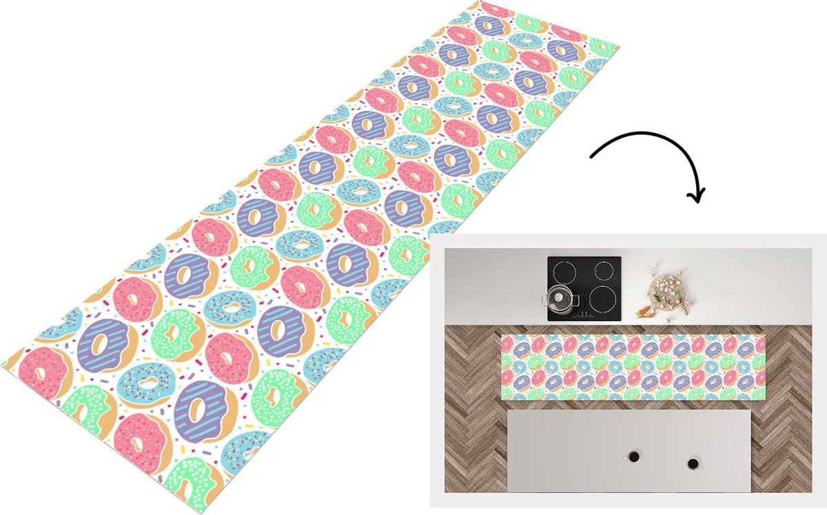 KitchenYeah Keukenloper - Loper keuken - Donut - Patronen - Pastel - Keukenloper vinyl multicolor, foto 6