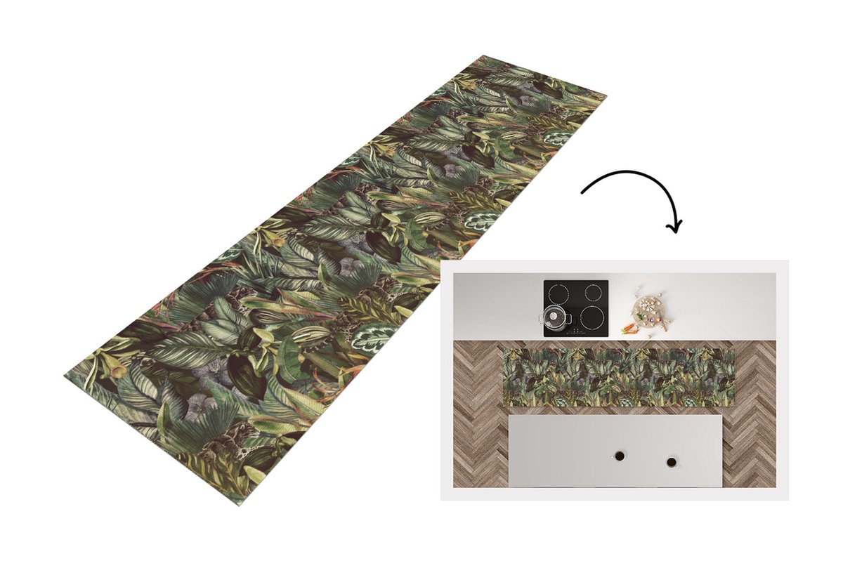 KitchenYeah Keukenloper - Loper keuken - Bladeren - Jungle - Vintage - Patronen - 240x60 cm - Keukenloper vinyl Multicolor