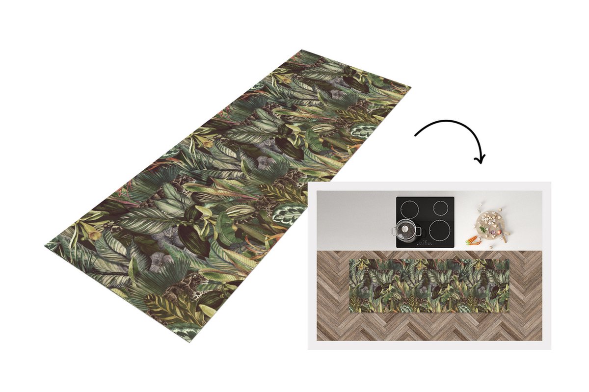 KitchenYeah Keukenloper - Loper keuken - Bladeren - Jungle - Vintage - Patronen - 150x50 cm - Keukenloper vinyl Multicolor