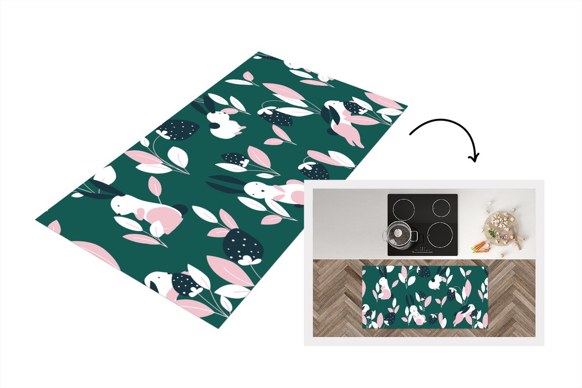 KitchenYeah Keukenloper - Loper keuken - Aardbeien - Patronen - Konijnen - Keukenloper vinyl multicolor, foto 4