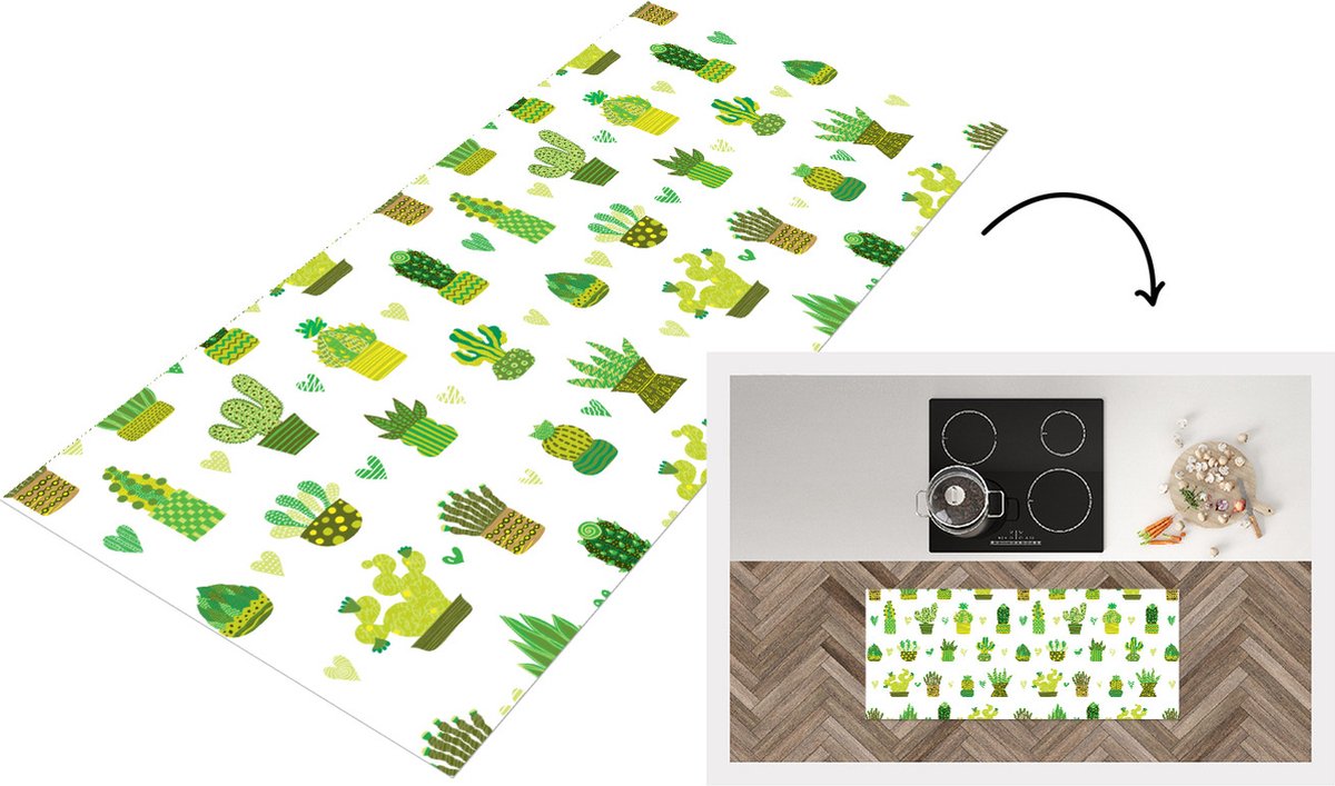 KitchenYeah Keukenloper - Loper keuken - Vetplanten - Patronen - Cactus - 120x50 cm - Keukenloper vinyl Multicolor
