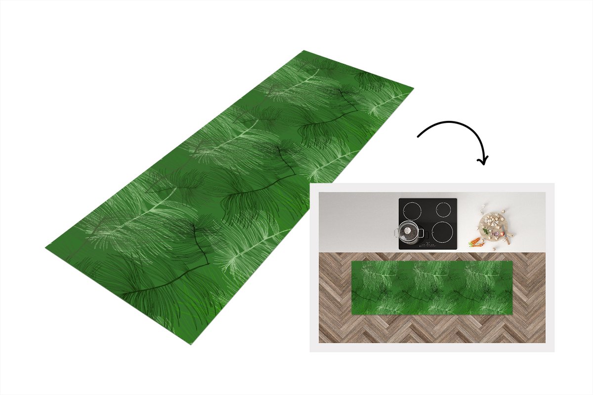 KitchenYeah Keukenloper - Loper keuken - Patronen - Bladeren - Groen - 180x60 cm - Keukenloper vinyl Multicolor