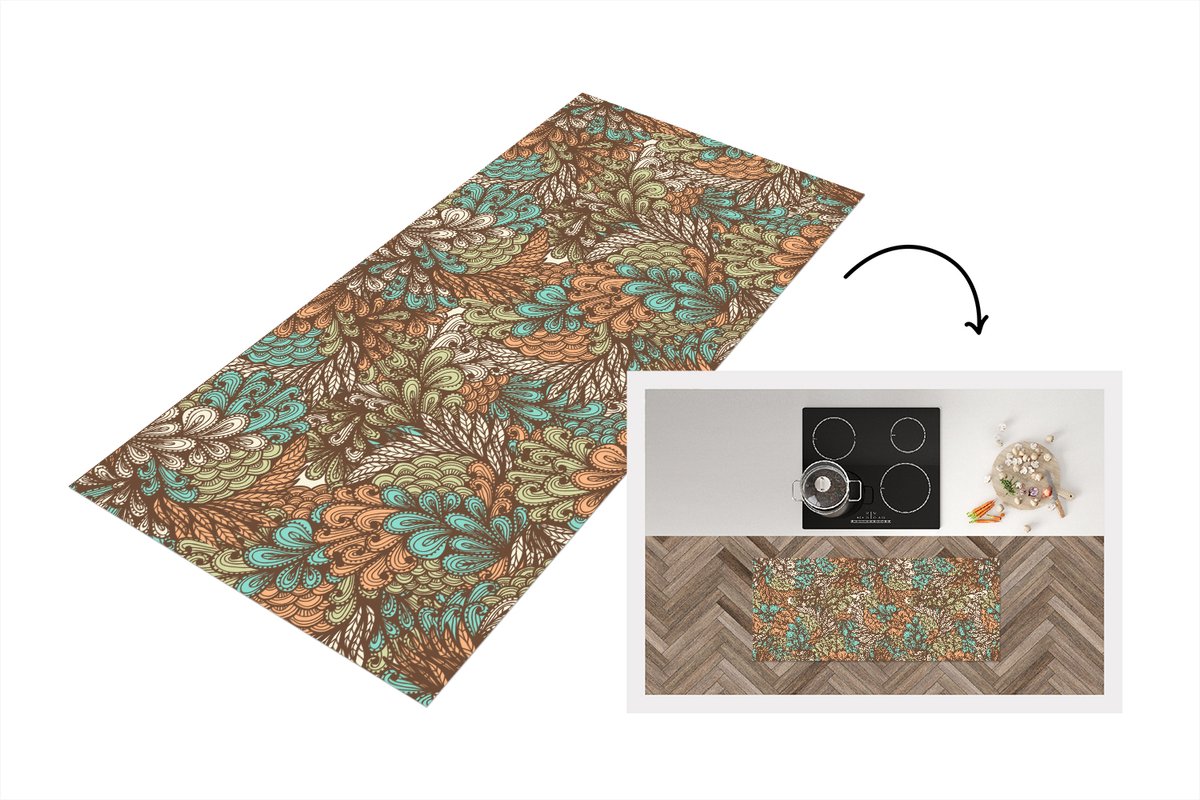 KitchenYeah Keukenloper - Loper keuken - Bladeren - Abstract - Patronen - 120x50 cm - Keukenloper vinyl Multicolor