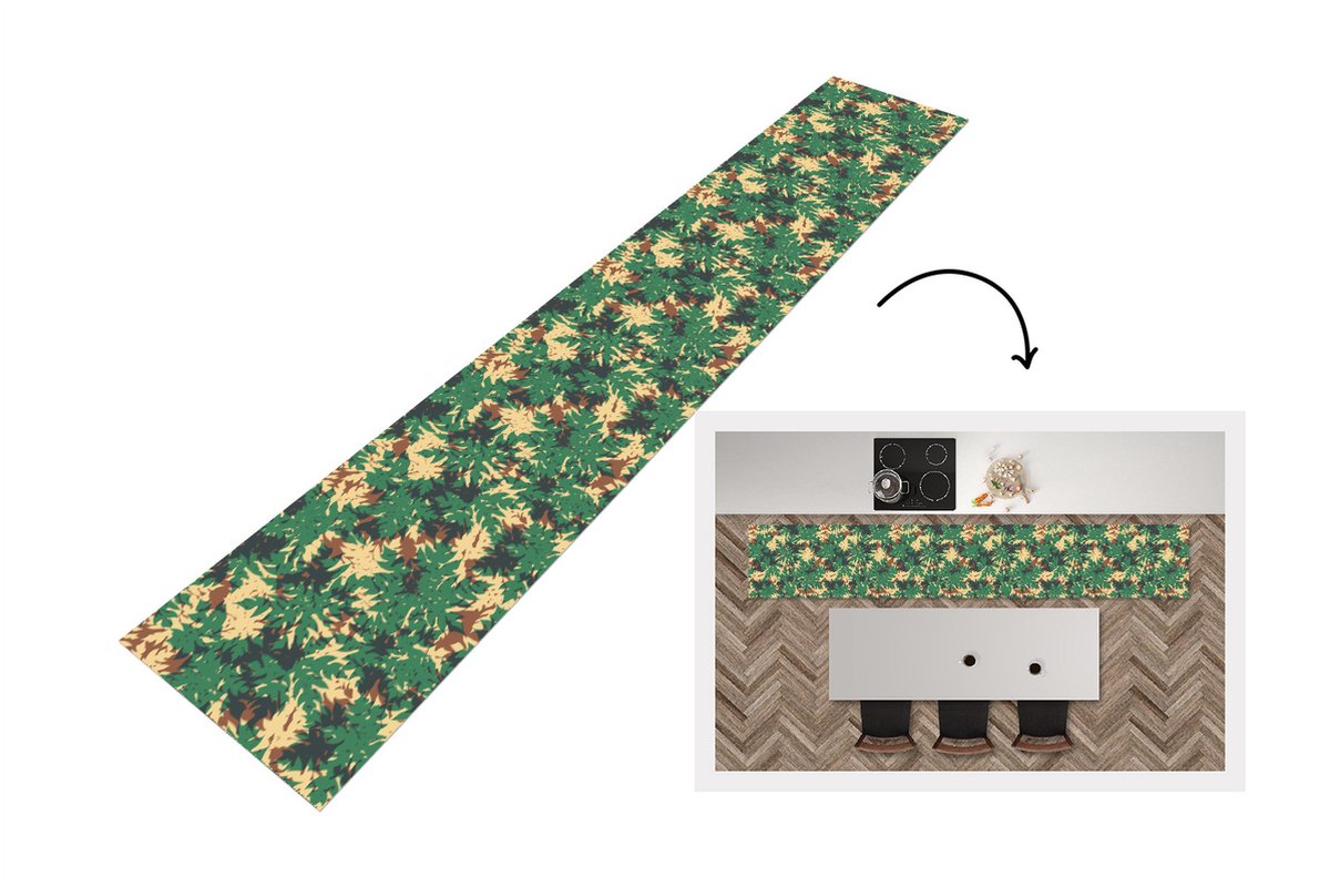 KitchenYeah Keukenloper - Loper keuken - Patronen - Jungle - Camouflage - 300x50 cm - Keukenloper vinyl Multicolor